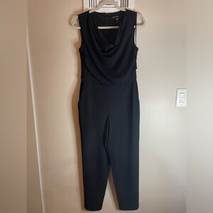Maggy London Jumpsuit Womens 6 Sleeveless Cowl Neck Crop Black Pockets Stretch
